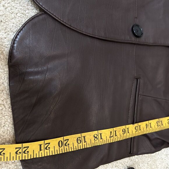 Philippe Adec Womens Button Notched Lapel Leather Jacket Brown Vintage Size 4 - Picture 6 of 7